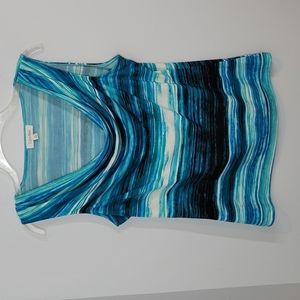 Calvin Klein blue black & green stripe drape neck shell size Medium